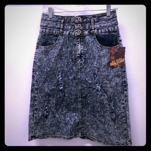 Be-Girl Denim Pencil Skirt Distressed Snow Womens Sz 8